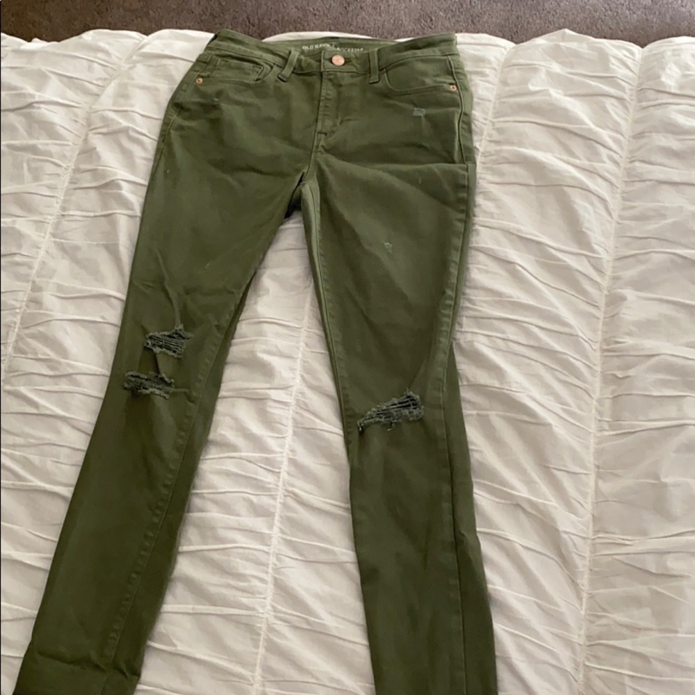 Olive Green Ripped Jeans